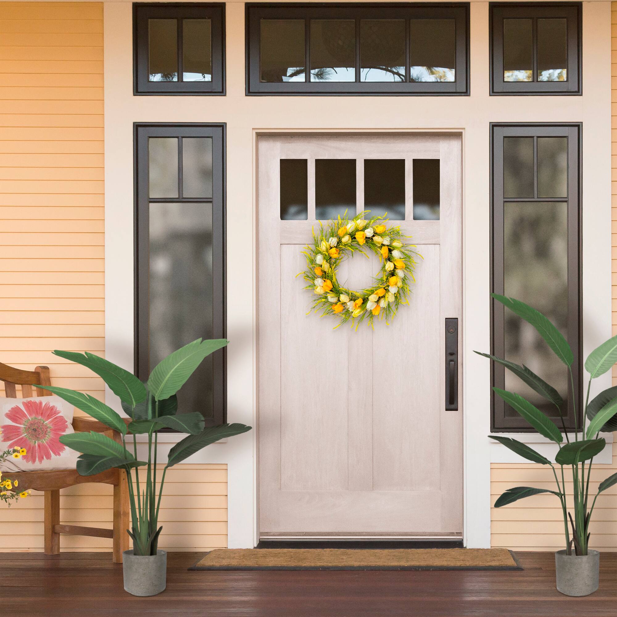 6 Pack: 30'' Green & Tulip Floral Spring Wreath